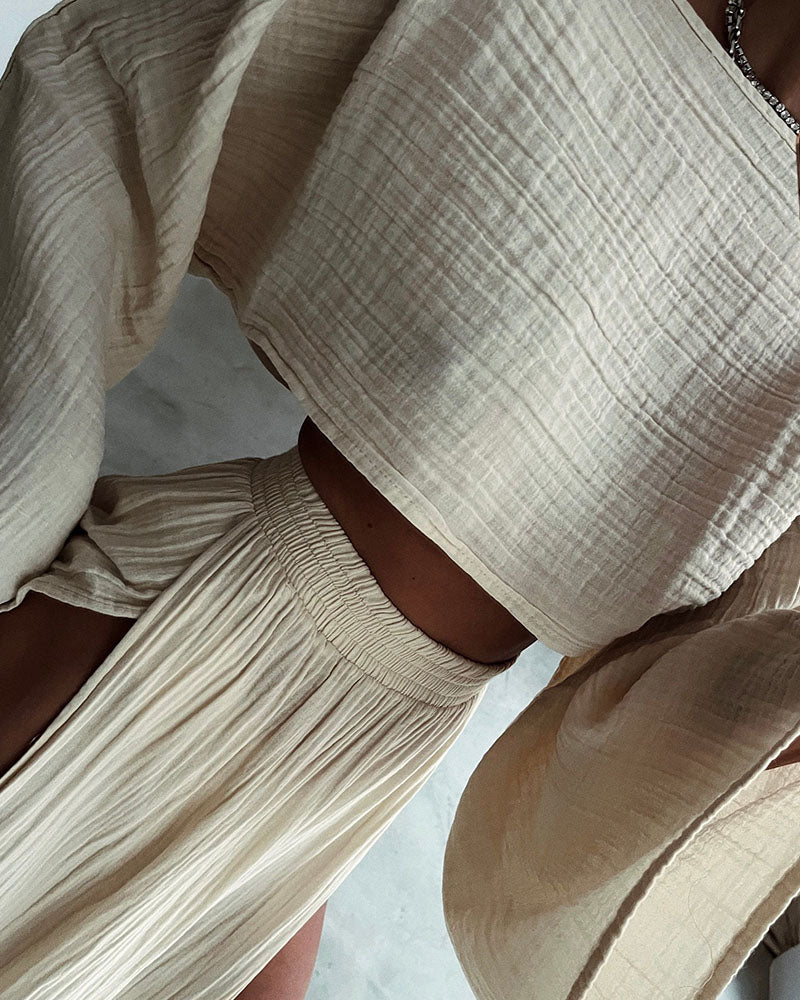 Sigrid | Chic todelt casual sett i bomull og lin med spalter
