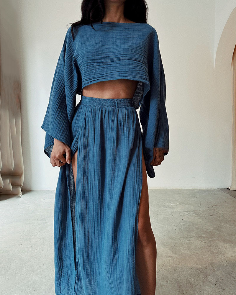 Sigrid | Chic todelt casual sett i bomull og lin med spalter