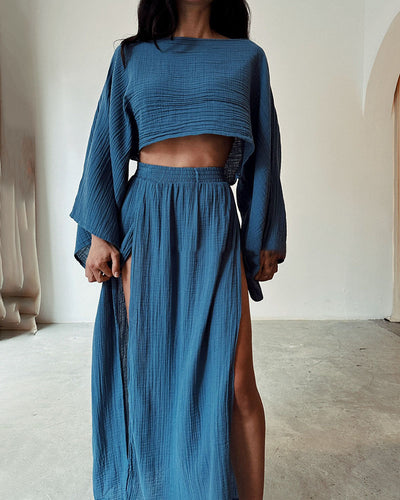 Sigrid | Chic todelt casual sett i bomull og lin med spalter