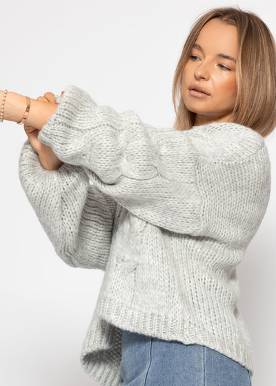 Oversize Cardigan mit Zopfmuster-Detail - hellgrau