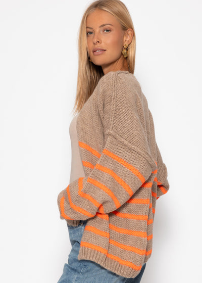 Nala | Gestreifter Cardigan mit Außennähten - beige