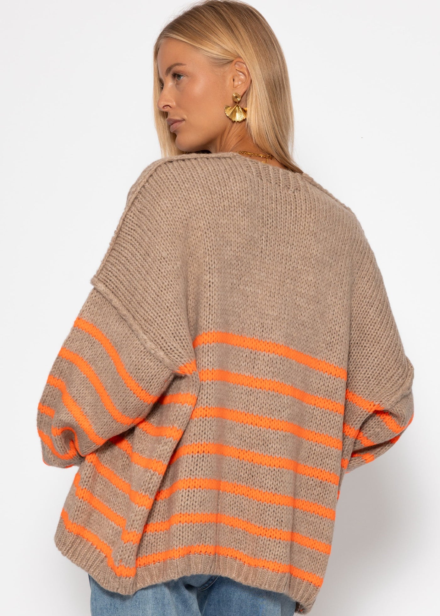 Nala | Gestreifter Cardigan mit Außennähten - beige