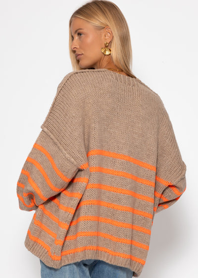 Nala | Gestreifter Cardigan mit Außennähten - beige