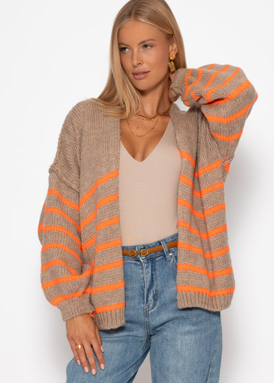 Nala | Gestreifter Cardigan mit Außennähten - beige