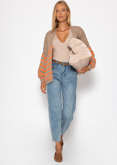 Nala | Gestreifter Cardigan mit Außennähten - beige