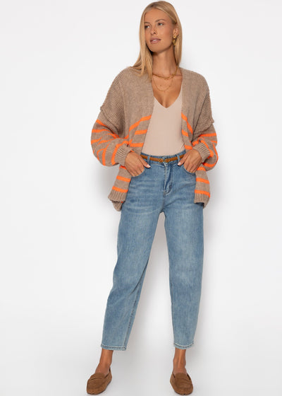 Nala | Gestreifter Cardigan mit Außennähten - beige