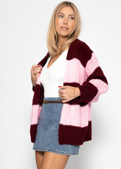 Lara | Gestreifter Oversize-Cardigan – Burgunderrot