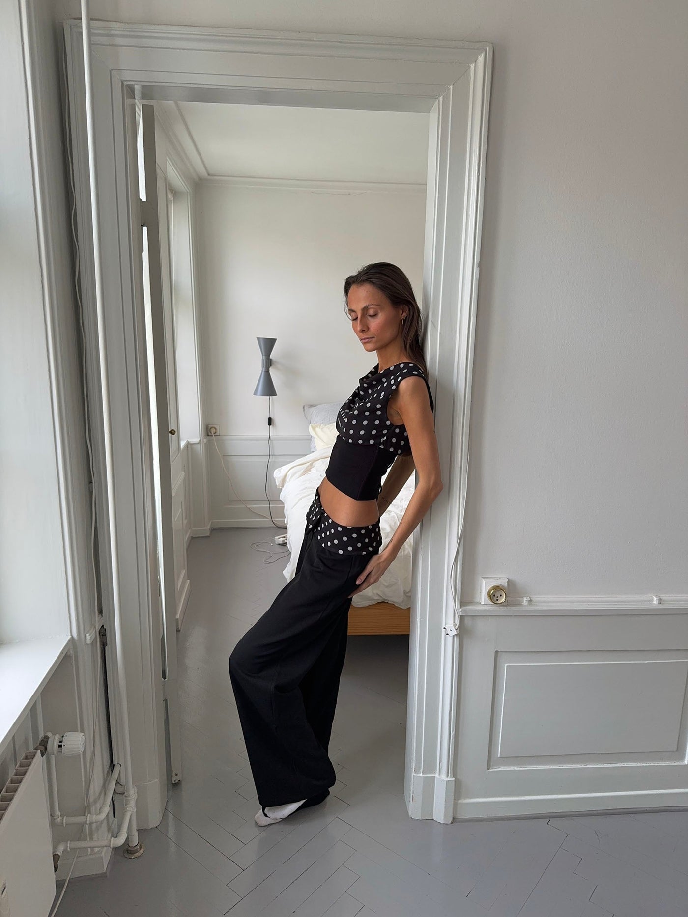 Calsia dressbukser med prikkete kant - Svart