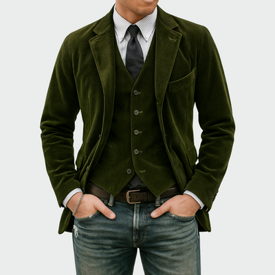 Tommy™ | 2-teiliges Set: Blazer und Weste aus Samt