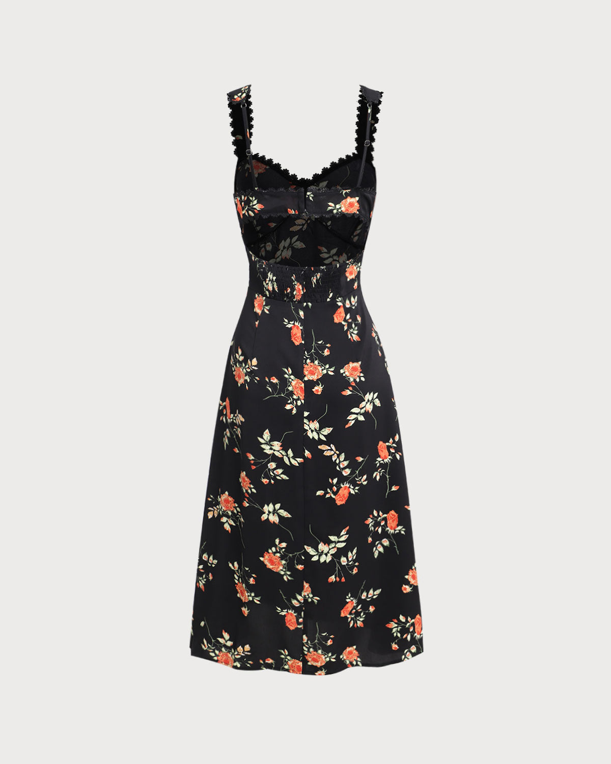 LOTTE | Svart, blomstrete maxikjole med midje