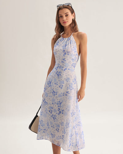CHAYNA | Blå blomstret midikjole