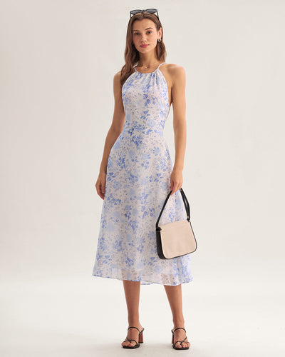 CHAYNA | Blå blomstret midikjole